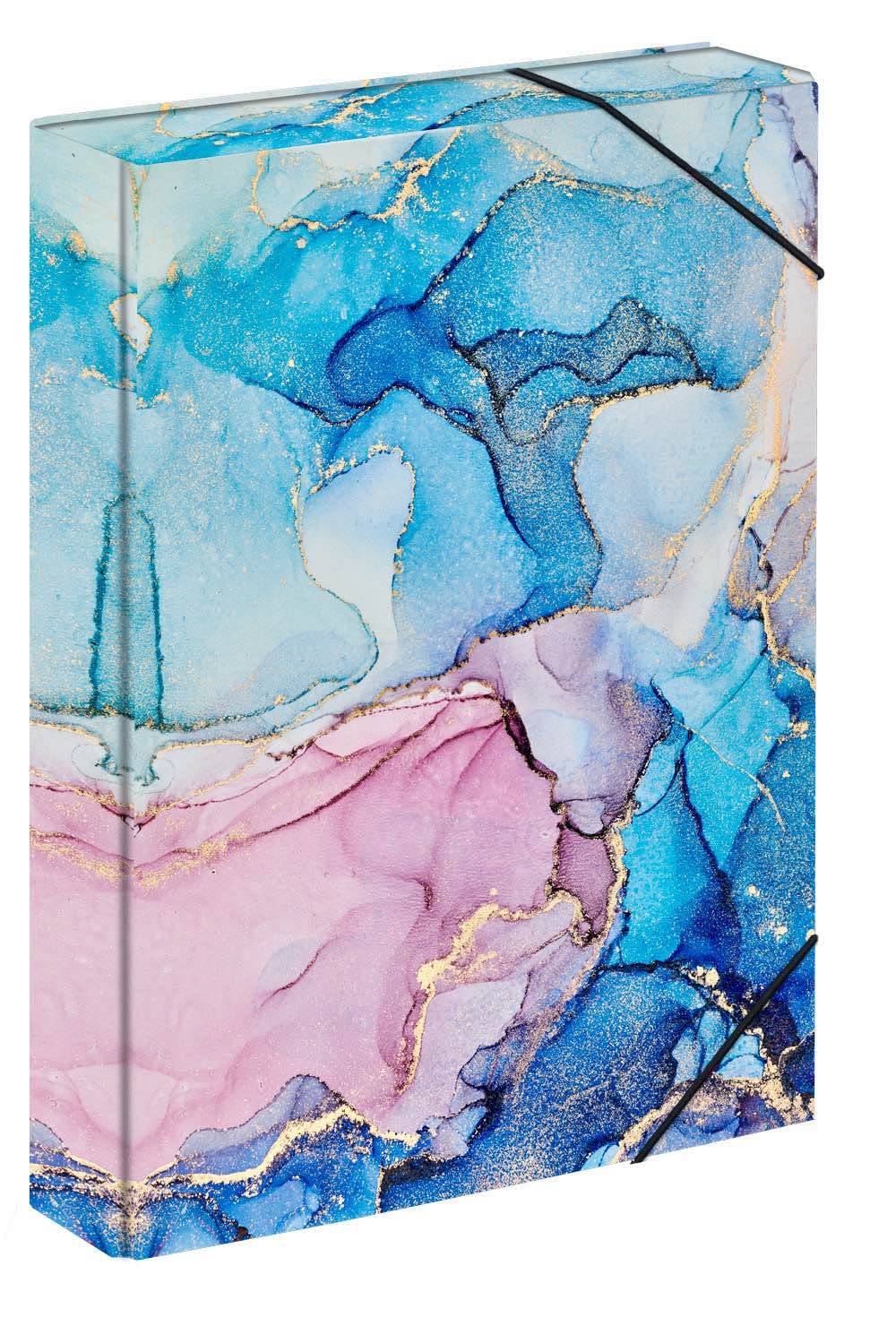 Baagl Notebook Box for School Bag - A4 Folder for Children with Elastic Band and Inner Flaps - Collector's Folder, Collection Box with Elastic Band for Girls (Marble)