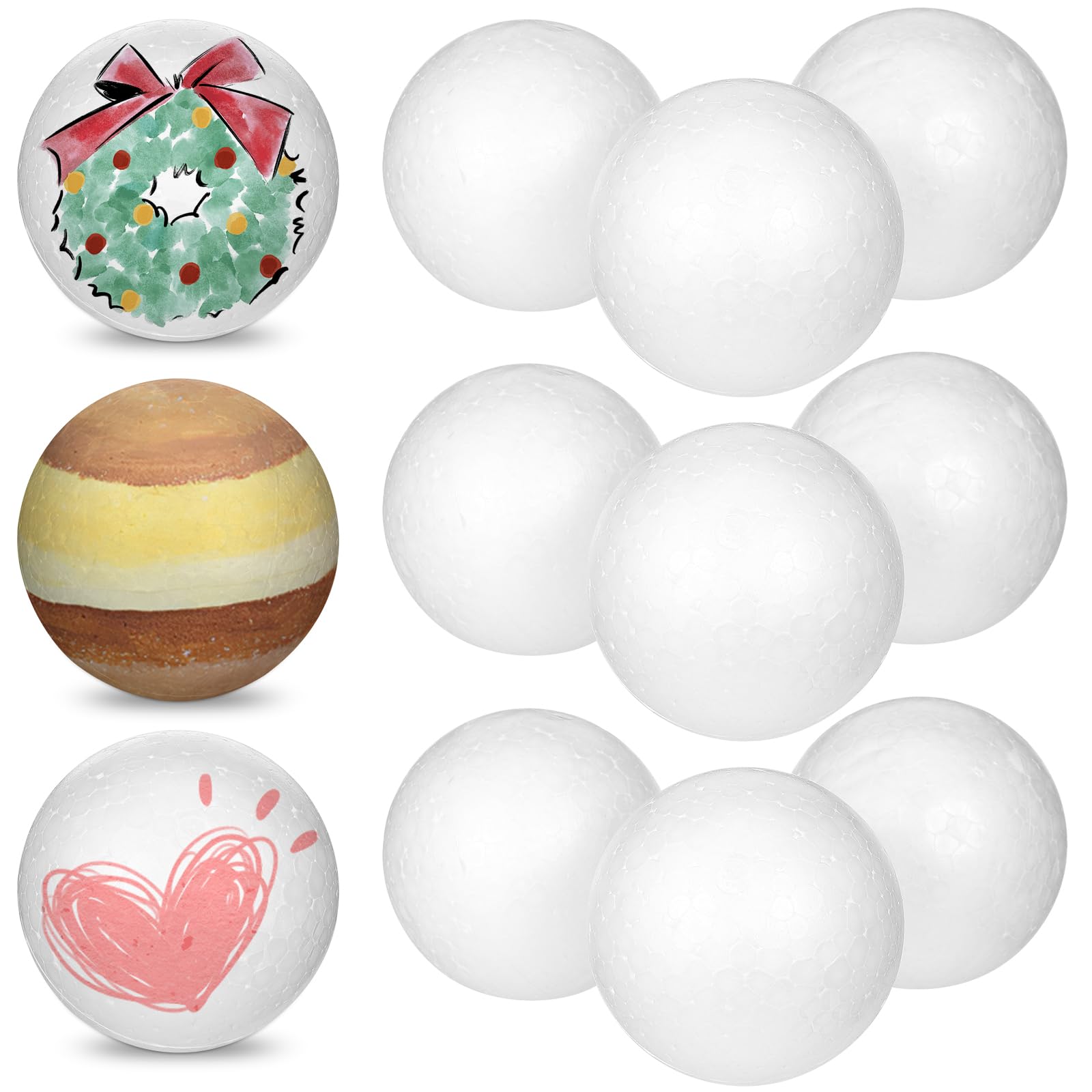 10pcs White Solid Polystyrene Balls Craft Spheres for DIY Projects Wedding Christmas and Party Decorations Arts and Molecular Models