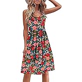 Akihoo Women Summer Casual Sleeveless Midi Plain Pleated Tank Vest Dresses