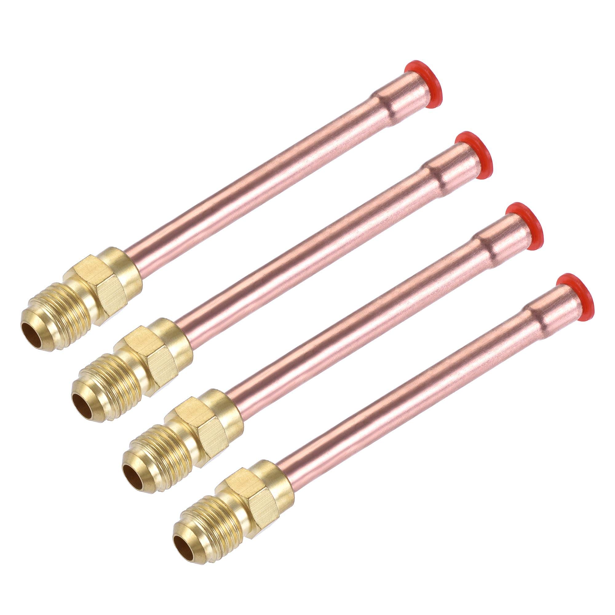 sourcing map Brass Pipe Fitting, 1/4 SAE Flare Connector Male Thread Adapter with Copper Tube for Air Conditioner HVAC System, Pack of 4