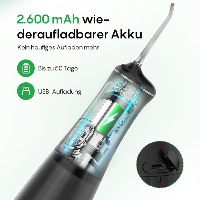 Munddusche Kabellos Tragbar Elektrisch 300ML, Schwarz