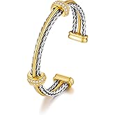 HUAYUNFANG Two Tone Cable Cuff Bracelet for Women Men Trendy Mixed Metal Cuff Bracelet Adjustable Twisted Open Statement Bracelets Jewelry