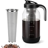 Cafezi 64 oz Cold Brew Coffee Maker with Stainless Steel Filter, Wide Mouth | 2 Quart Glass Mason Jar Pitcher with Pour Spout Lid, Iced Coffee Maker for Fridge, Leak-Resistant, Non-Slip Silicone Base