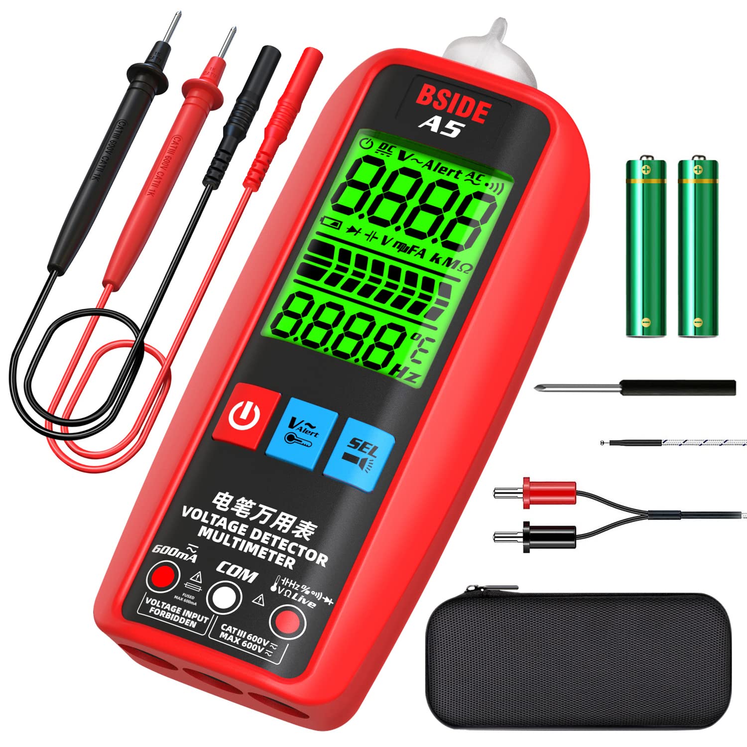 BSIDE Intelligent Digital Multimeter Voltmeter Ammeter Smart Electrical Tester Auto Ranging with NCV VFC test AC DC Voltage Current Cap Amp Ohm Hz Diode Continuity Temperature Meter