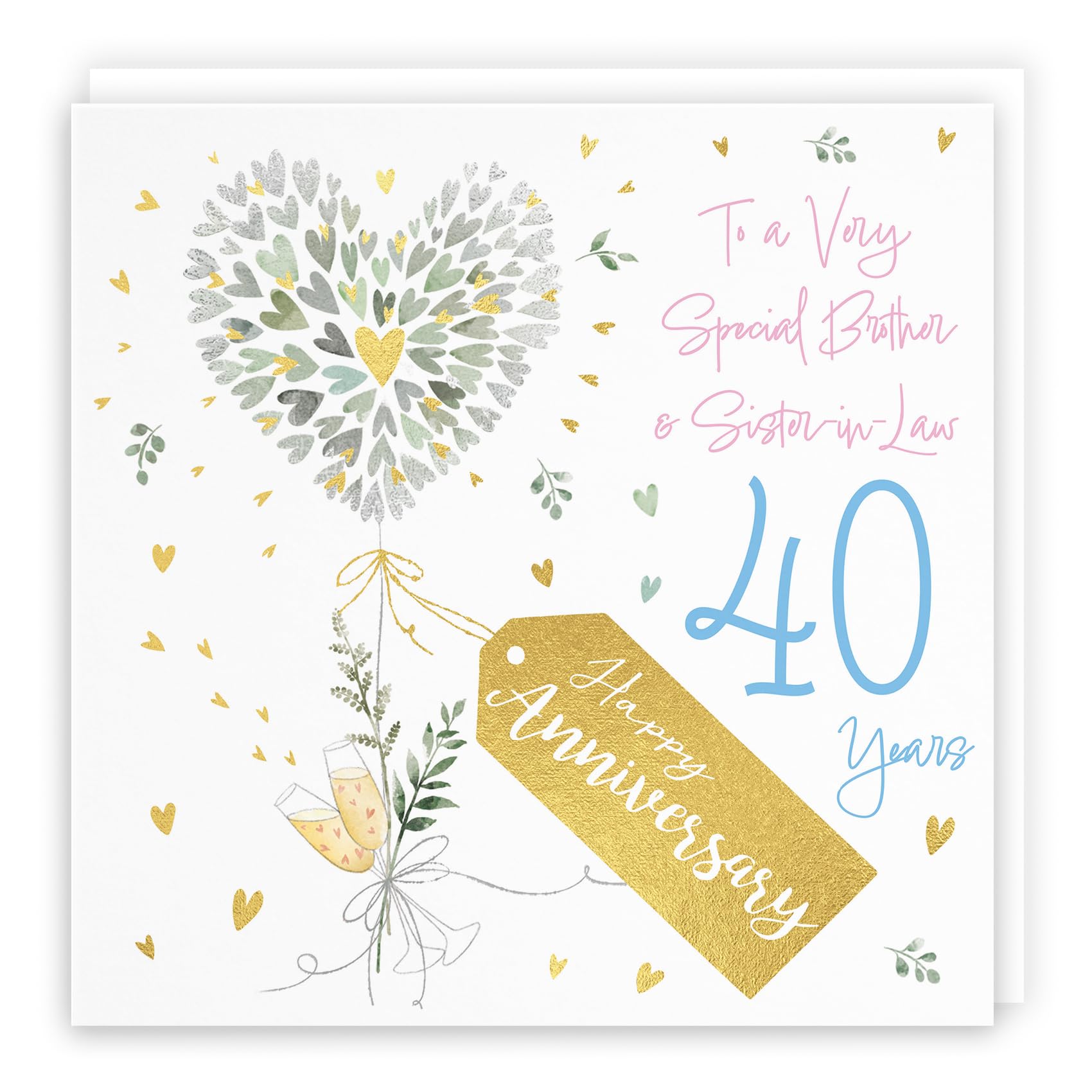 Hunts England - Brother And Sister-in-Law 40th Anniversary Card - 40 Years - Contemporary Hearts - Gold Foil - 40th Wedding Anniversary Card For Brother And Sister In Law - Milo's Gallery