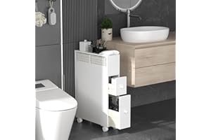 TY ARTS & CULTURE Bathroom Storage Cabinet One-Piece, Bathroom Floor Organizer with 2 Drawers Bath Toilet Paper Holder for Small Space, No Installation & Movable