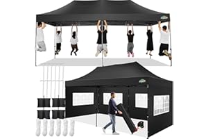 COBIZI 10x20 Pop up Canopy Tent 10x20 Canopy with 6 Sidewalls Waterproof Heavy Duty Commercial Canopy Tent for Parties Outdoor Tent Garden Gazebo Tent, Carry Bag with Wheel(10x20ft, Black)
