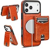SkyEagle Compatible with Magsafe 2 in 1 Detachable iPhone 17 Pro Wallet Case with Card Holder for Women Men,Magnetic PU Leather RFID Blocking Flip Kickstand Credit Slots,for Apple 17 Pro 6.3",Orange