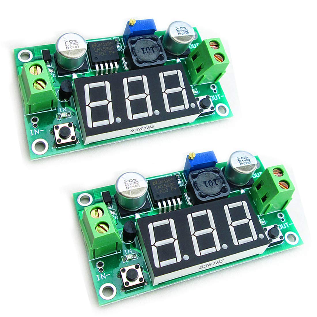 Photo 1 of HiLetgo 2pcs LM2596 Adjustable DC-DC Step Down Buck Power Convert Module 4.0-40V Input to 1.25-37V Output with LED Voltmeter Display