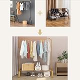 JIUYOTREE 110cm Metal Garment Rack with Bottom Shoe Shelf Gold view 6