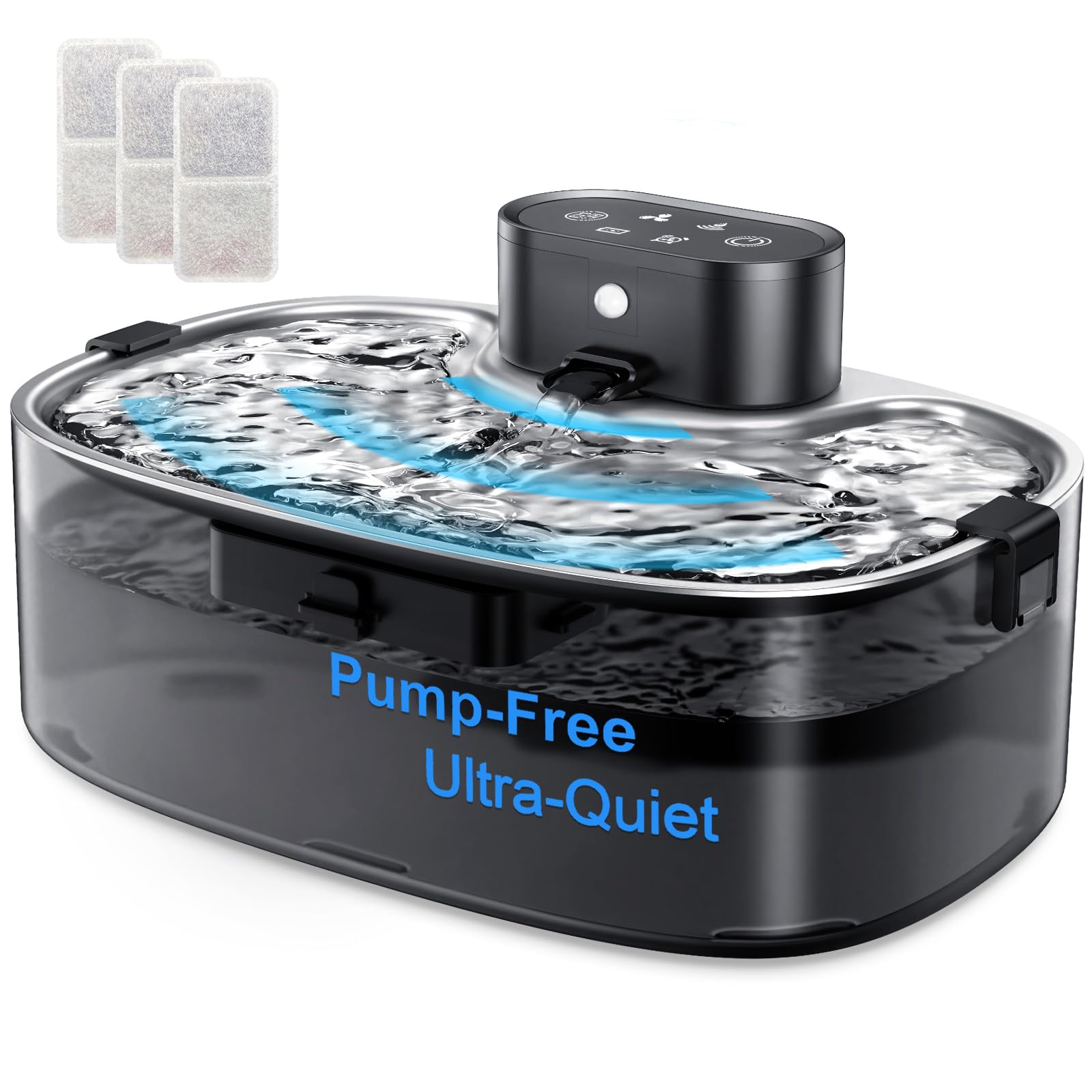 View 1 of ***MISSING FILTERS*** No Pump Wireless Cat Water Fountain,112oz/3.3L Whisper Quiet Pet Water Fountain, Easy-to-Clean for Cat Drinking with 3-Pack Replaceable Filters,Stainless Steel Tray, for Cats, Dogs