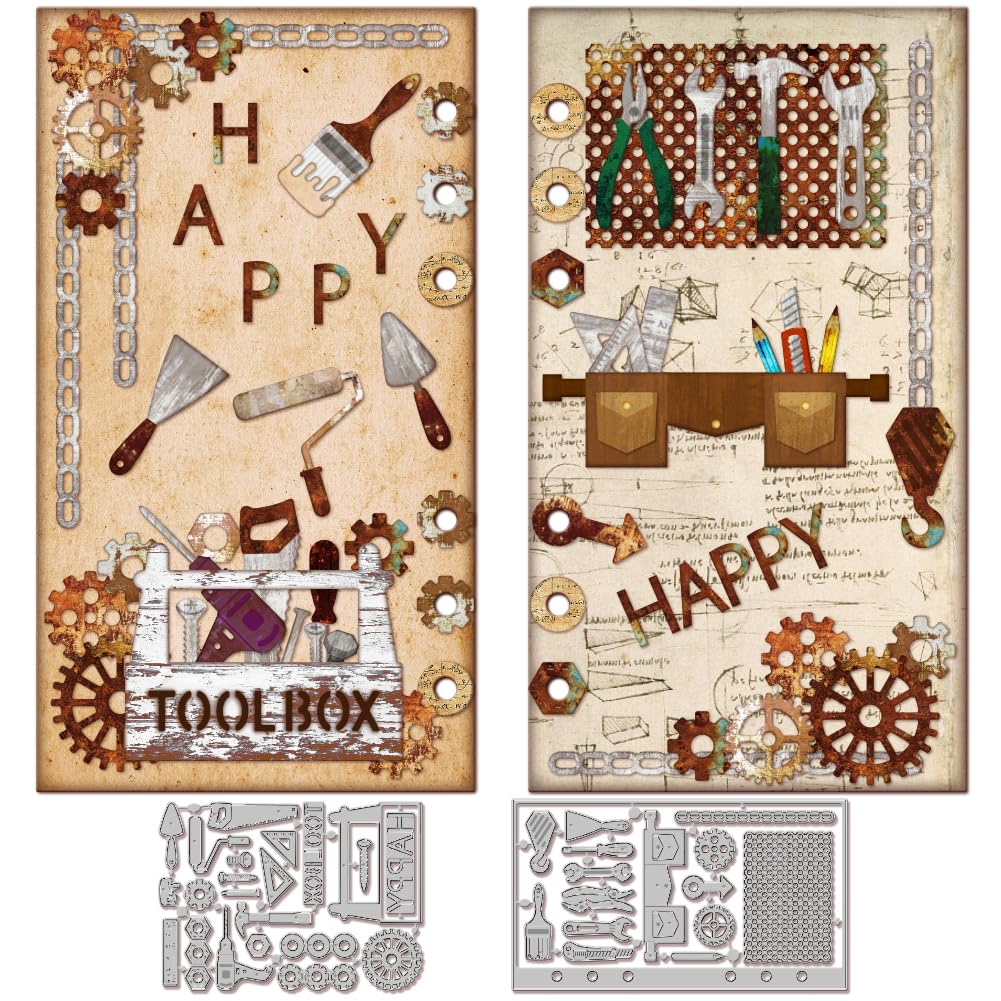 GLOBLELAND Toolbox Page Metal Die Cuts Toolbox and Tools Cutting Dies Repairing Tools Cutting Dies for DIY Scrapbooking Photo Album Decorative Embossing Paper Card