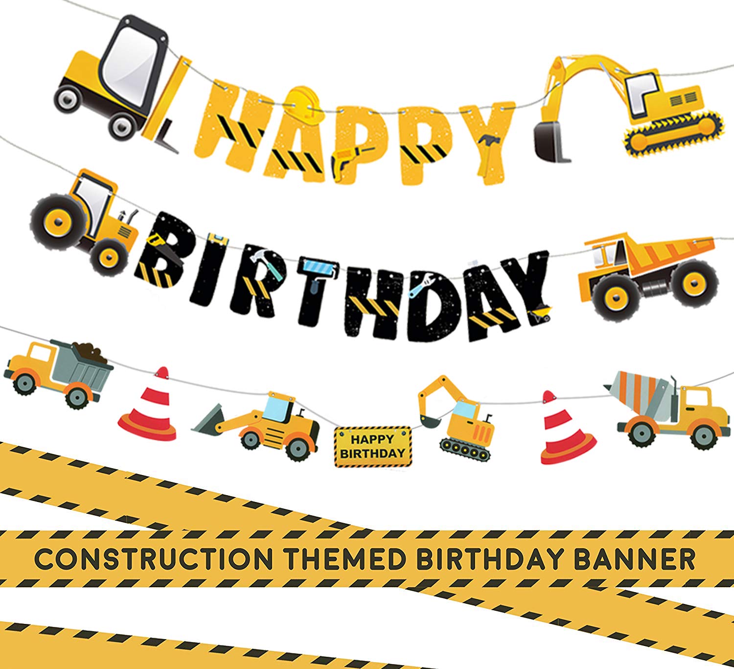 Photo 1 of 3 Packs Construction Happy Birthday Banner and Vehicle Truck Garland, Construction Party Supplies Decoration Set for Birthday Party, Baby Show