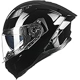 Auboa Full Face Motorcycle Helmets for Adult Men Women, Dual Visor DOT Motorbike Racing Street Bike Helmet Model MF565 (Gloss Black, XL)