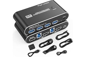 Forvido USB 3.0 HDMI KVM Switch 2 Port 8K@60Hz 4K@120/144Hz, 2 Computers Sharing 1 Monitor Keyboard Mouse Peripherals Selecto