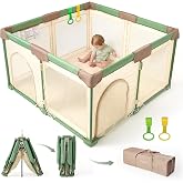 Tinyiota Foldable Baby Playpen, 50x50 Inch Portable Play Yard for Babies and Toddlers with Soft Breathable Mesh, Storage Bag &amp; 2 Pull-Toy Handles for Indoor &amp; Outdoor (Green, 50x50)