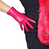 DooWay Women Real Leather Gloves Imported Goatskin Leather Wrist Short Classic Winter Warm Lining Dress Party Driving Gloves