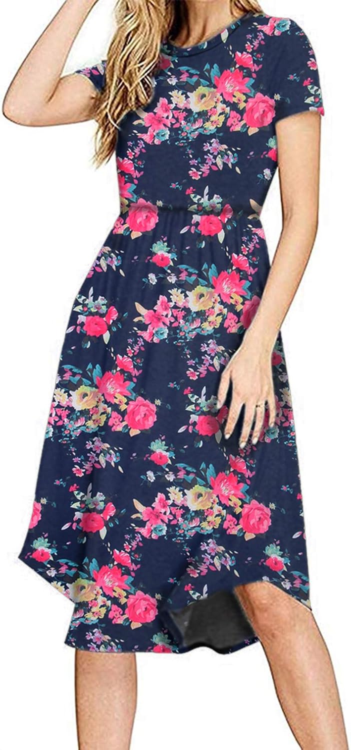 ARTFISH Damen-Sommerkleid, gepunktet, Blumenmuster, Midi-Kleid, kurze Ärmel, Empire-Taille Gr. X ...