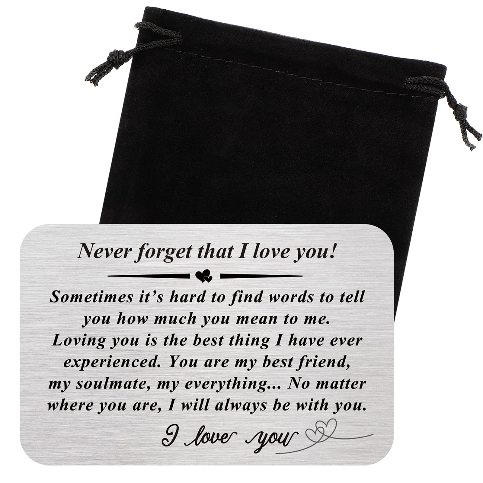 Wallet Insert Card I Love You Gifts Engraved Anniversary Cards for Husband Metal Keepsake Wife Girlfriend Boyfriend Couple Gift for Birthday Wedding Valentine‘s Day(Steel color)