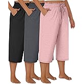 Neer 3 Pack Women's Plus Size Capris High Waisted Drawstring Wide Leg Cropped Sweatpants Lounge Yoga Pants with Pockets