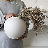 Extra Large White Ceramic Flower vase, Decorative Jar Oversize Modern Centerpiece Table Decorations,Round Shape Rustic Ceramic vases for Home Decor Dining Room (White, 9.4 * 9.4 * 9.1inch)