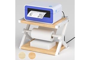 Alyoen Label Holder for Rolls and Fan-Fold Labels, Thermal Shipping Label Holder for Thermal Printer, Desktop Label Printer Accessory Supplies for Home, Office, Small Business (Beige + White)