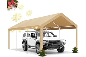 COBIZI Carports 10x20 Heavy Duty Canopy Car Garage with Windproof Ropes & Built-in Sandbags, Car Port Canopy Tent Waterproof & UV Protected for Car Boat Truck, Khaki