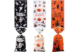 Muswarm Halloween Treat Bags, 100pc Trick or Treat Cellophane Candy Bags with Twist Ties, Snacks, Cookies,Goodie Packing, Party Supplies