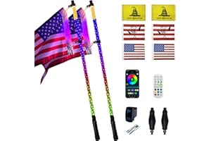 CEZELUX 2 Pack 3ft LED Whip Lights with Spring Base, APP & Wireless Remote, UTV Whip Lights for ATV, Spiral RGB Chasing Lighted Whips with Rocker Switch for RZR Can-Am SXS Polaris Offroad Truck
