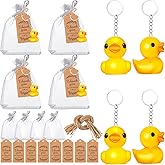 Kenning 200 Pieces Duck Keychain Bulk Vivid Yellow Mini Rubber Duck Key Chain Thank You Tags White Gift Bags with Rope Pendant Accessories for Birthday Party Baby Shower Favors