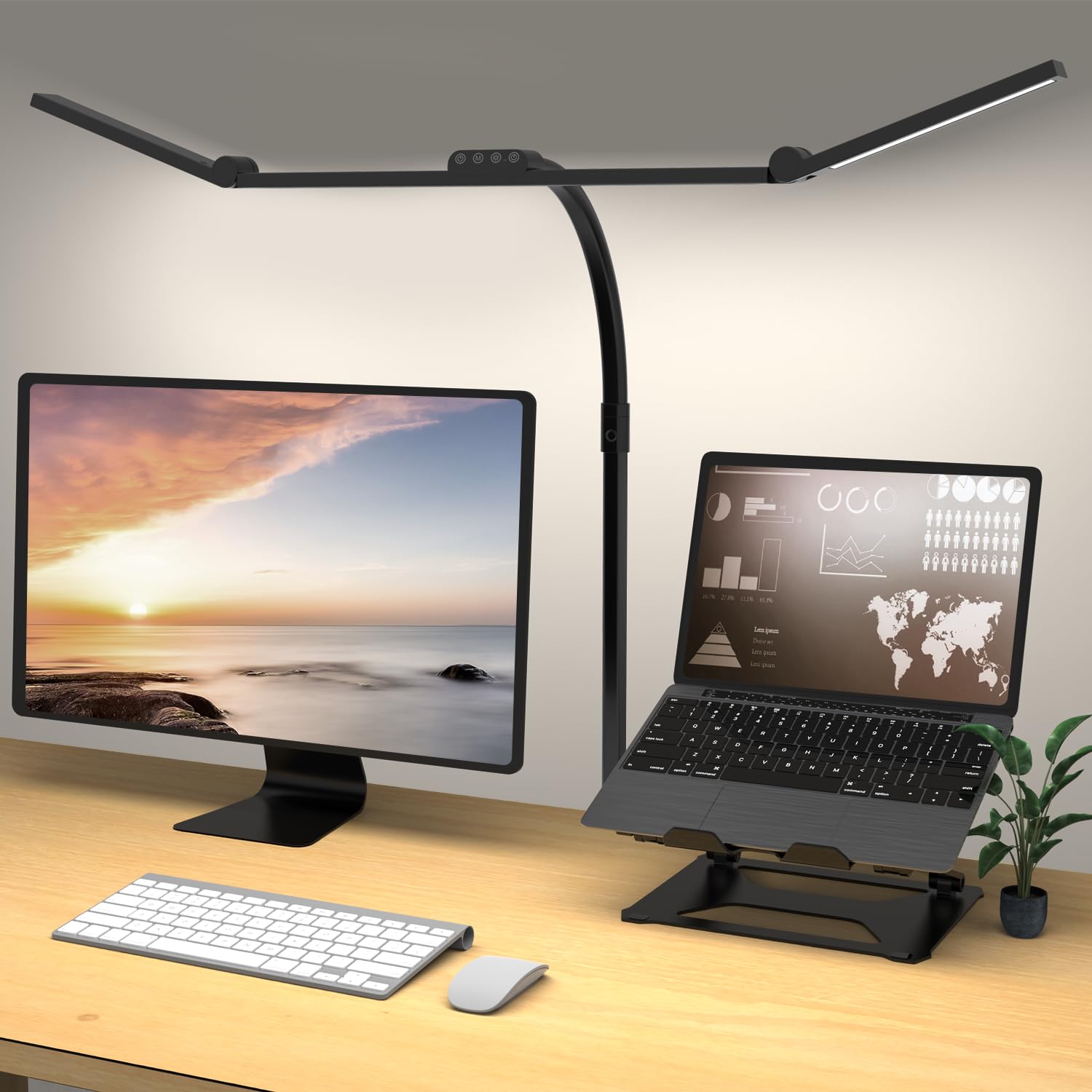 Photo 1 of Omorepa 3 Light Bar Gooseneck Architect Desk Lamp with Clamp, 24W Bright Led Tall Overhead Desk Light for Home Office,Eye Care Reading Table Light for Desktop Working,Drafting,Reading