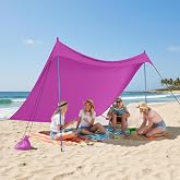 CROWN SHADES 7x7 Beach Tent Sun Shelter 2 Poles, Purple | Easy to Setup Beach Canopy Shade with Sand Anchor, UPF 50+ Protection, Height Adjustable