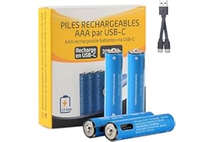AAA Batteries Rechargeable 4-Pack with Built-in USB-C Port, No Charger Needed, 666mWh 1.5V Constant Output Lithium AAA, 1200 