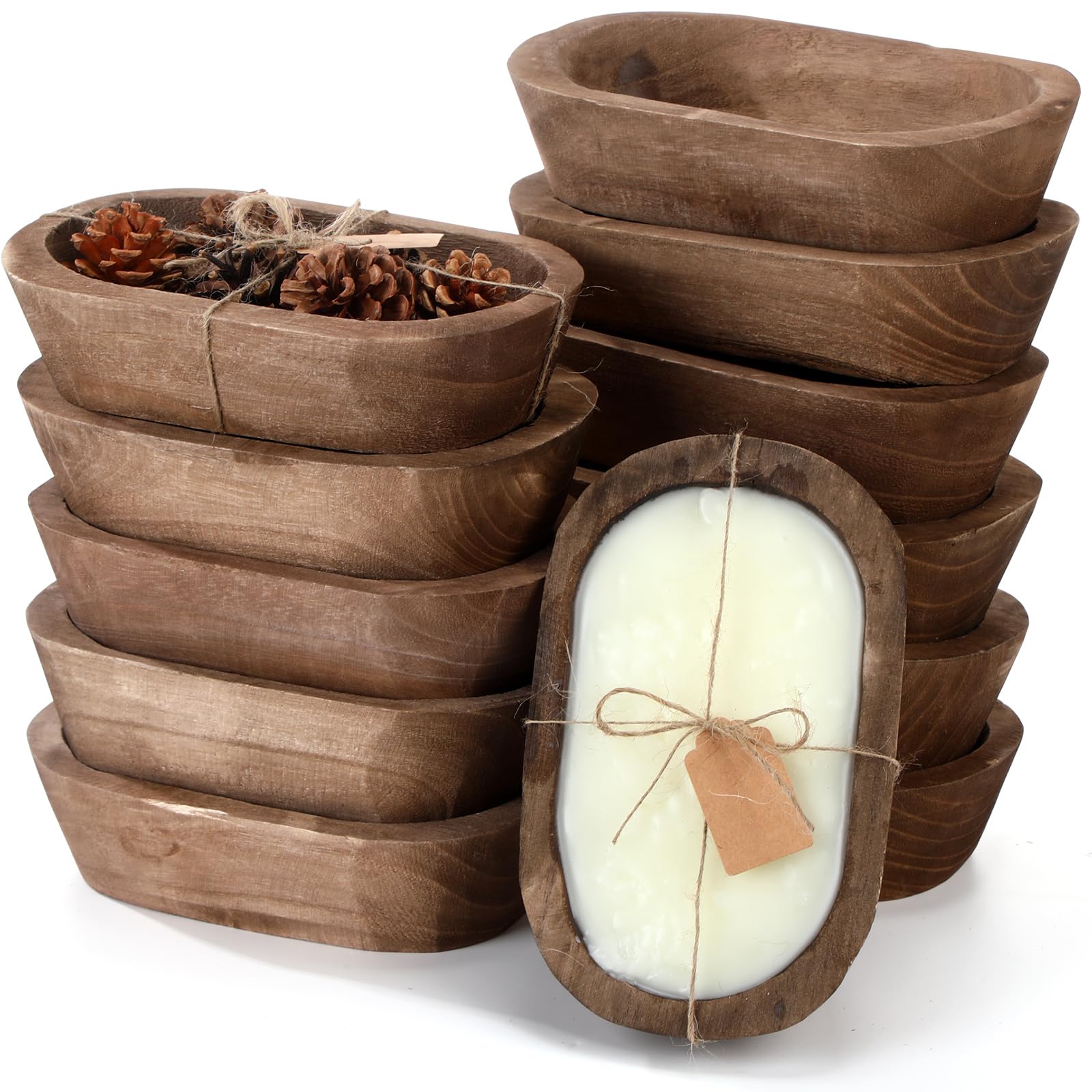 Photo 1 of Tioncy 12 Pcs Wooden Dough Bowls for Candle Making Rustic Decorative Wood Dough Bowls Bulk for Decor Hand Carved Paulownia Wood Decorations with Cards for Food Bread Fruit Farmhouse Home Decor(Oval)