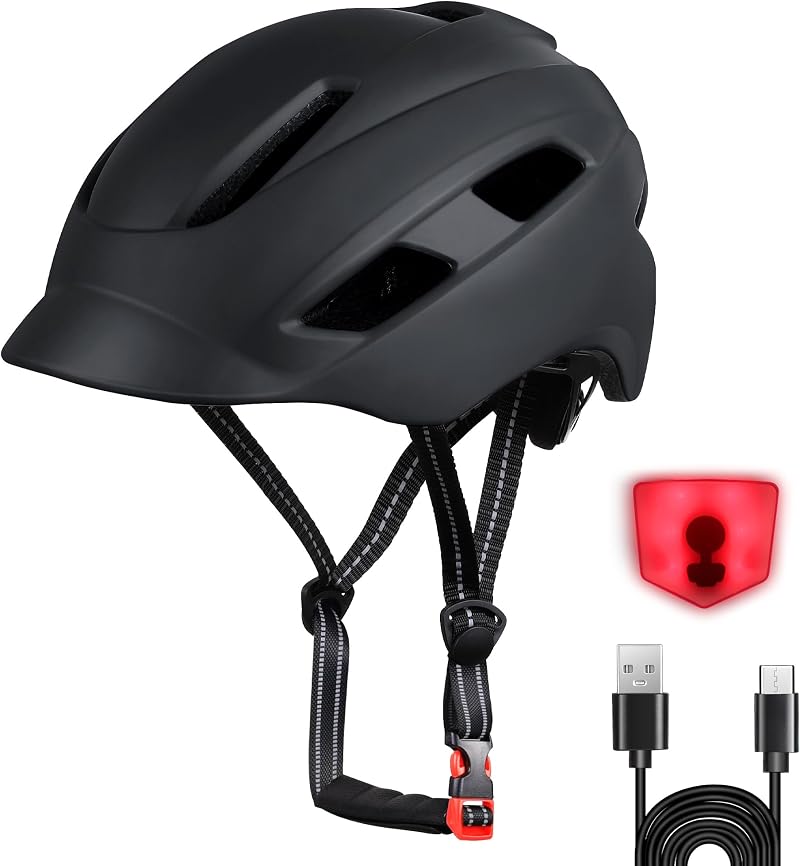 Tadpole Bike Helmet Adjustable USB LED Light Matte Black