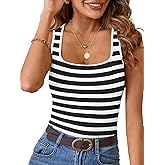 MEROKEETY Women's Sleeveless Ribbed Knit Tank Tops All-Season Striped Square Neck Camisoles Shirts 2026 Casual Basic Tanks