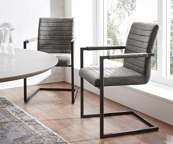 Küchenstuhl Earnest Vintage Freischwinger Design Stuhl (Grau, Gestell Metall Schwarz)