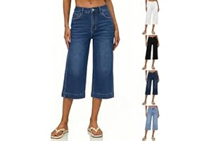 Straight Wide Leg Capris Jeans Women High Waisted Loose Stretchy Denim Capri Casual Cropped Jean Pants with Pockets