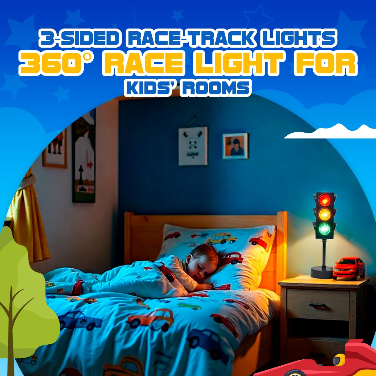 Playbees Mini Traffic Light Lamp with Base 11 inches Vibrant Decoration Working with Batteries or USB-C Traffic Light Blinking Modes Decoration for Bedrooms Stop Sign Room Decor