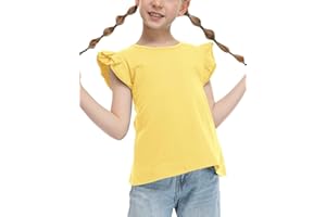 Flypigs Girls T Shirts Ruffle Shrit Plain Blank Tank Tops Short Sleeve Cotton Tshirts Basic Blouse 3T-10Years