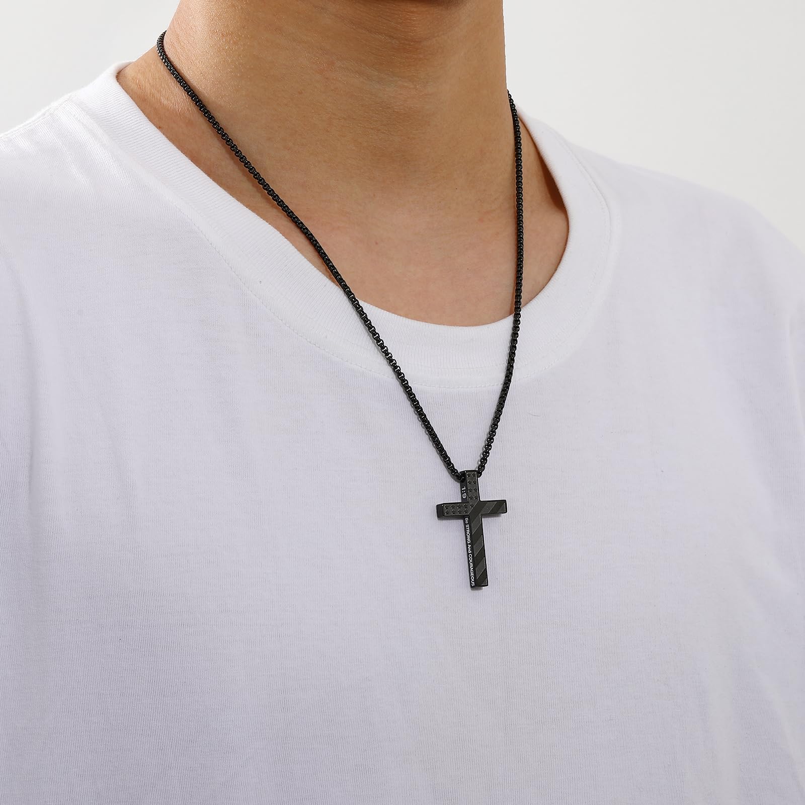 Lydow Cross Necklace for Men Boys, 316L Stainless Steel Chain Pendant Bible Verse Religious Christian Christmas Jewelry Gifts 22+2 Inches