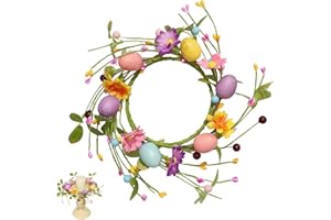 10 Inch Easter Candle Rings with Wild Flower Buds,Mini Wreaths with Daisy Flowe Spring Egg and Pastel Pip Berry,Mini Candles 