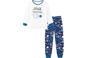 Mikrdoo Boys Pajamas Long Sleeve Soft Stretchy Ribbed Knit PJs for Active Toddlers & Kids Sleepwear 2-12 Years