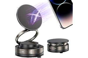 hausway Vacuum Magnetic Phone Holders, 360° Adjustable Foldable Suction Magnetic Phone Holder,Multifunctional Cellphone Mount for Smooth Surface,Mirror,Gym,Shower,Car Interior(Black)