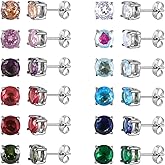 JUSTJANDM 12 Pairs Surgical Stainless Steel Round Birthstone Multi Colored Cubic Zirconia Stud Earrings Set