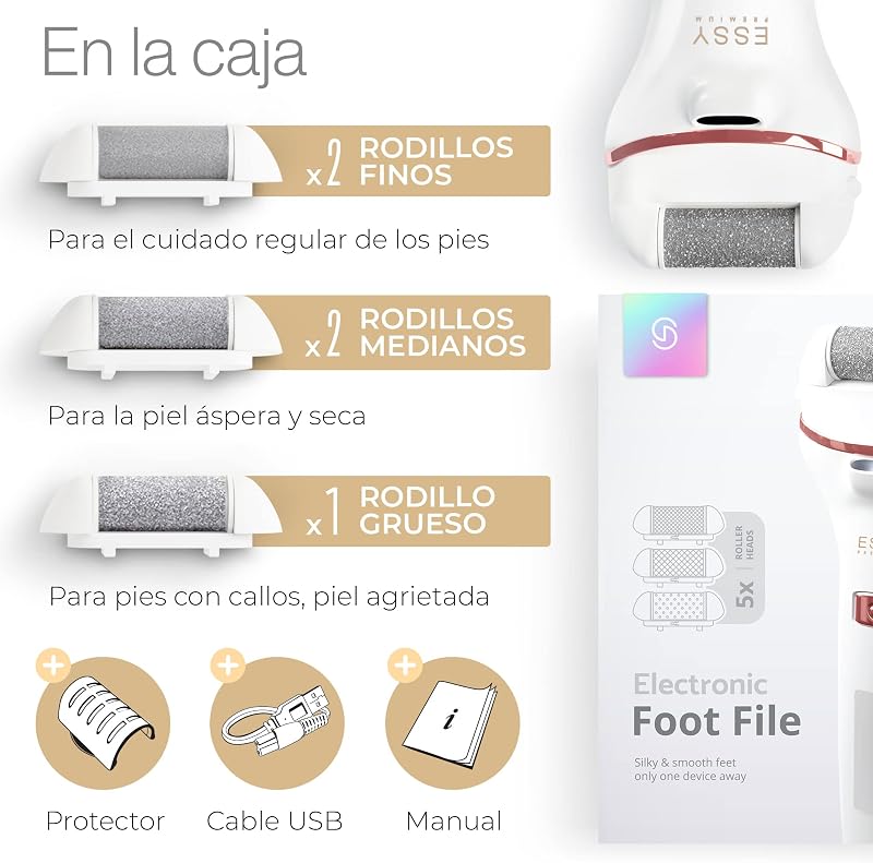 Lima de pés Eletrónica Dureza com 5 Rolos de Substituição Removedor de Calos para Pés Lima Elétrica Remoção de Calos Lima Pedicure Elétrica Removedor de Calos Profissional para Pés (Branco)