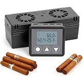 Electric Cigar Humidor Humidifier, Dual Fan Auto Humidity Sensor Controller with LCD Temperature Humidity Screen for 40-180 Cigar Storage Boxes 1v1