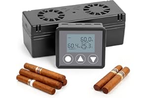 RONFNEA Electric Cigar Humidifier for Cigar Humidor Box - Dual-Fan Sensor-Controlled + LCD Humidity & Temperature Display, Multi-Device Connection Supported, for 40-180 Cigars 1V1