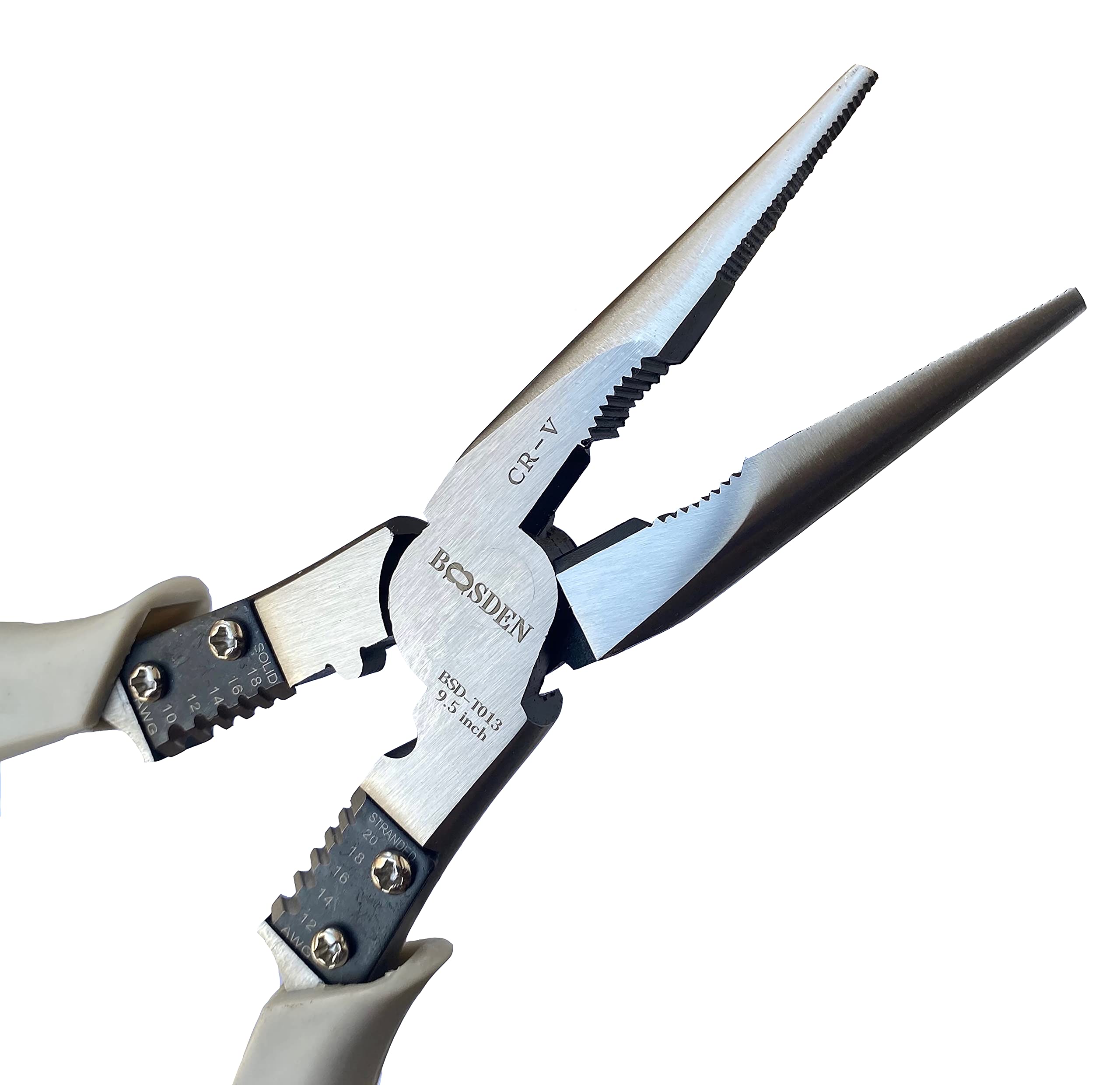BOOSDEN Needle Nose Pliers Heavy Duty,9 inch Long Nose Pliers with Side Cutters, Wire Stripper Crimper Winding Pinching Function, Multitools Industrial Combination Pliers with a Portable Belt Holster
