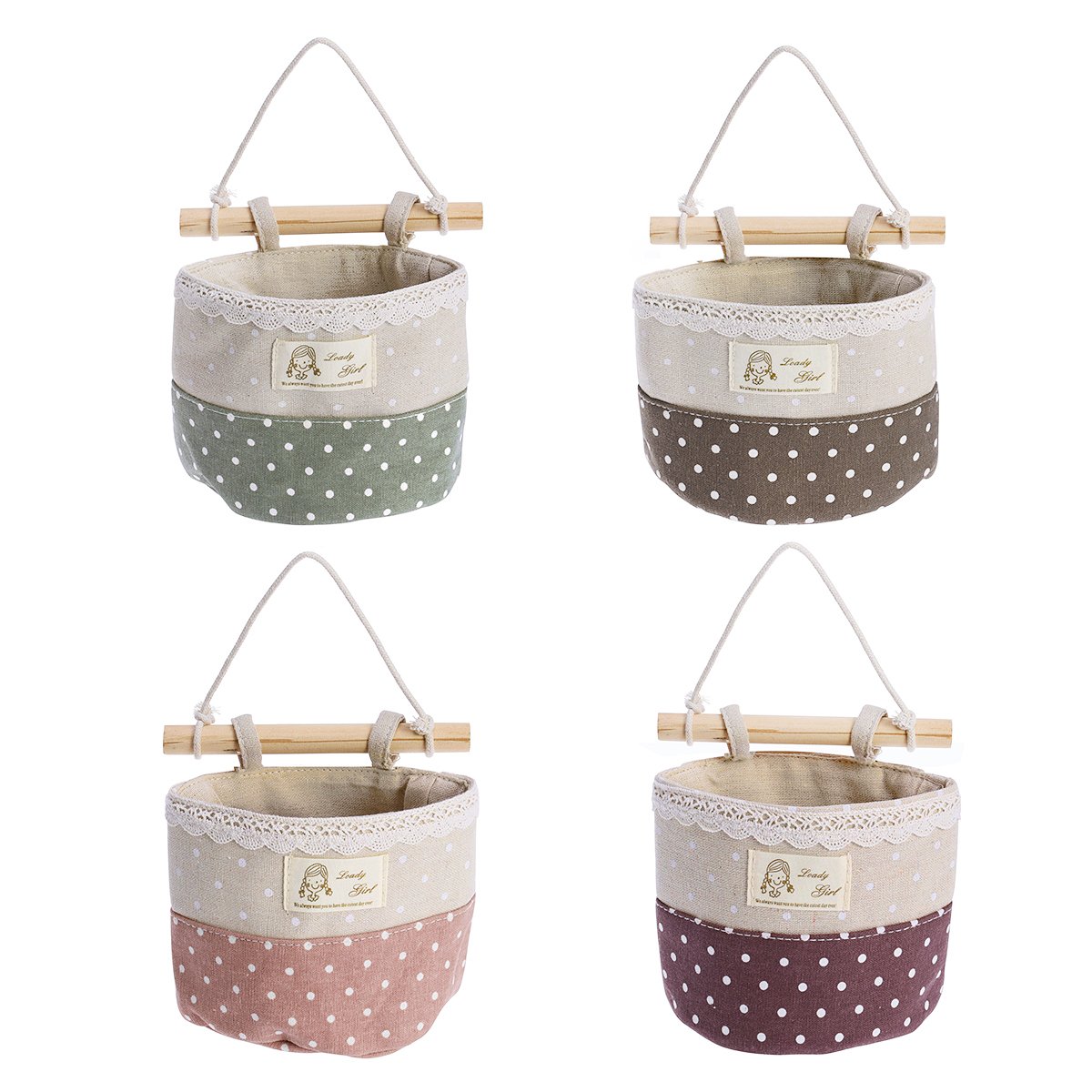OUNONA Wall Hanging Storage Bags Lace Trim Wall Storage Saver Bags,4 Pockets